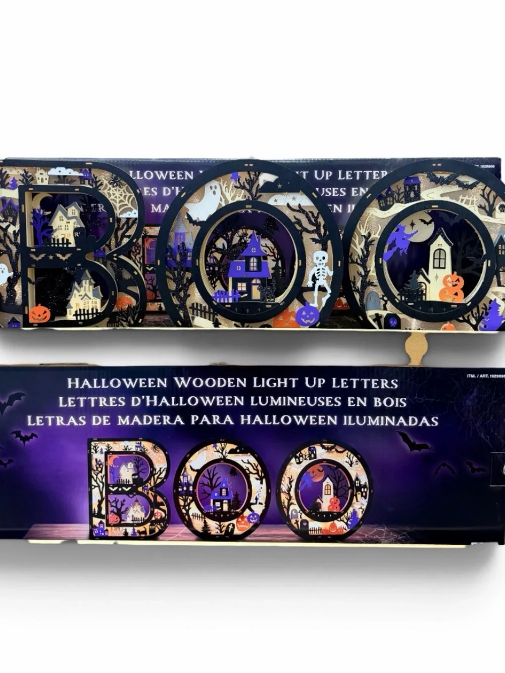 LED Wooden 'BOO' Halloween Letters - Purple Decorative Light-Up Sign